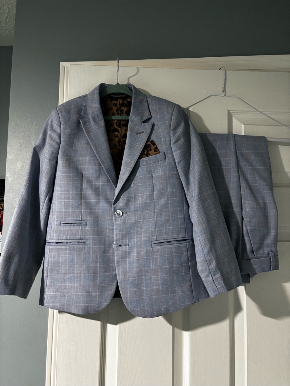 Boy’s Light Blue Plaid Suit Jacket & Pants